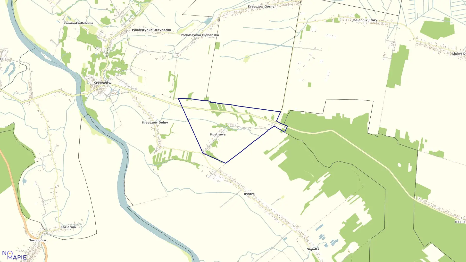 Mapa obrębu Kustrawa w gminie Krzeszów