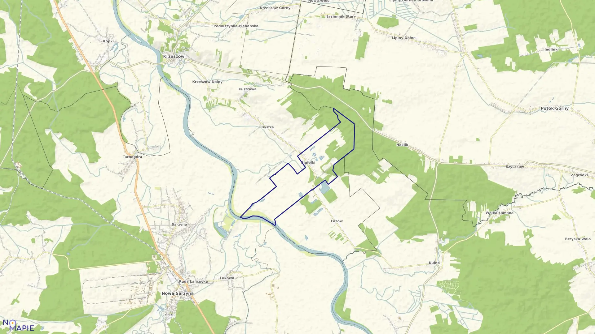 Mapa obrębu Sigiełki w gminie Krzeszów